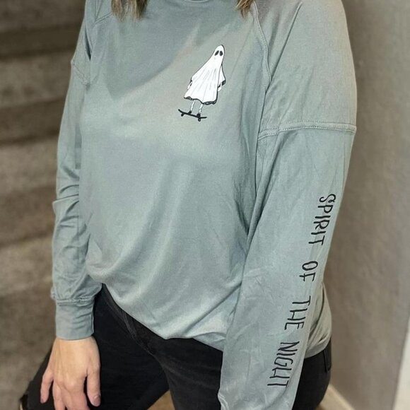 NEW Tags NWT LuLaRoe Erin Unisex Raglan Sleeve Top Gray Ghost Shirt Halloween - Picture 3 of 4